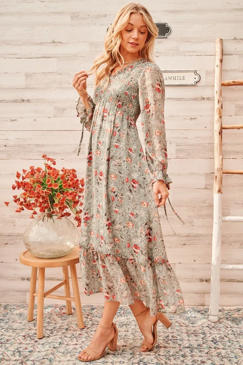 Calm mood maxi dress with smocked bodice