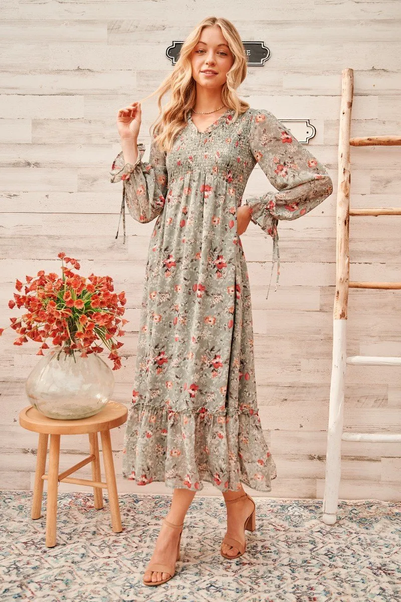 Calm mood maxi dress with smocked bodice