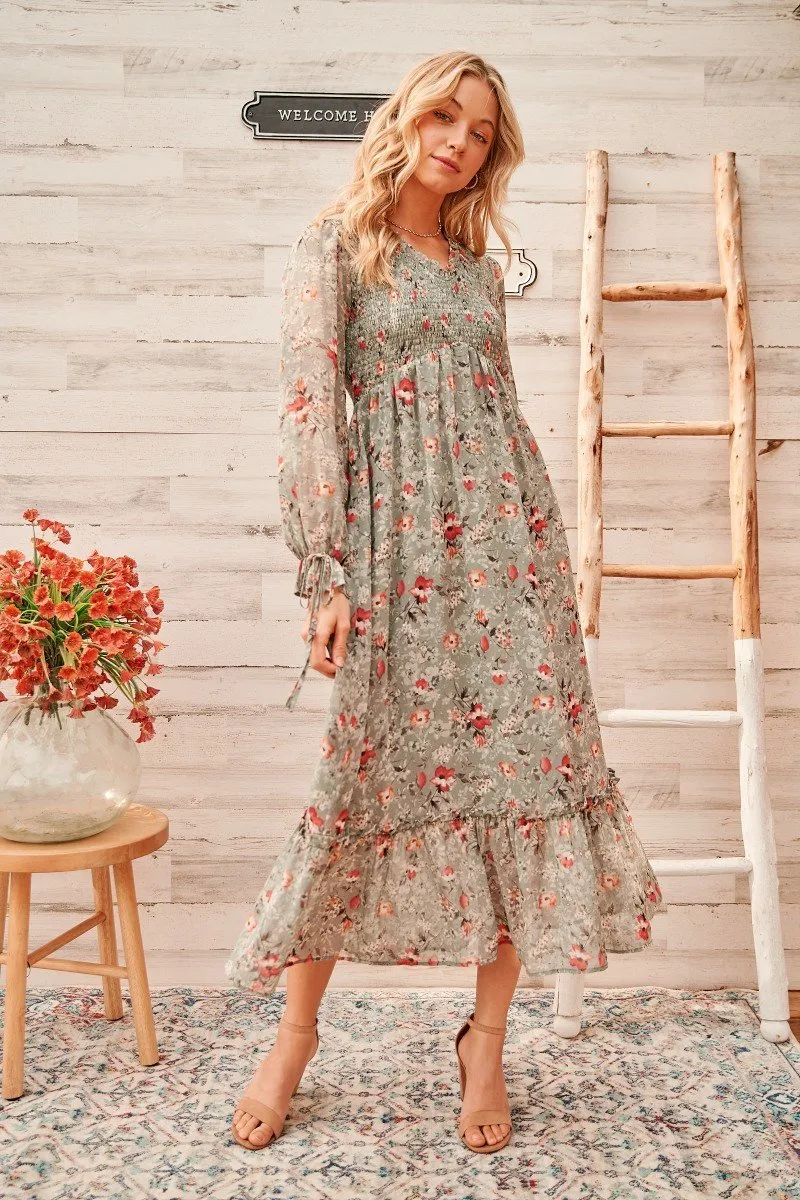 Calm mood maxi dress with smocked bodice