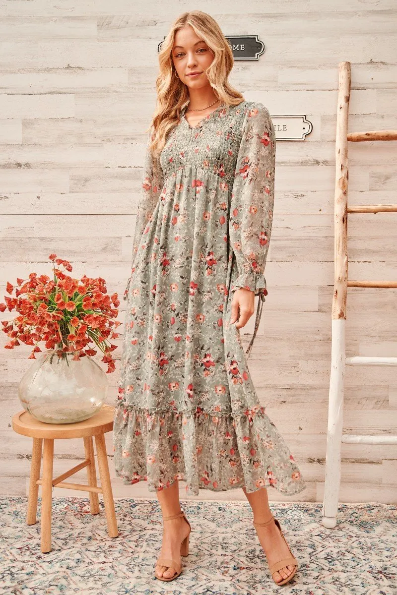 Calm mood maxi dress with smocked bodice