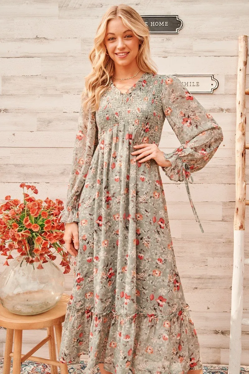 Calm mood maxi dress with smocked bodice