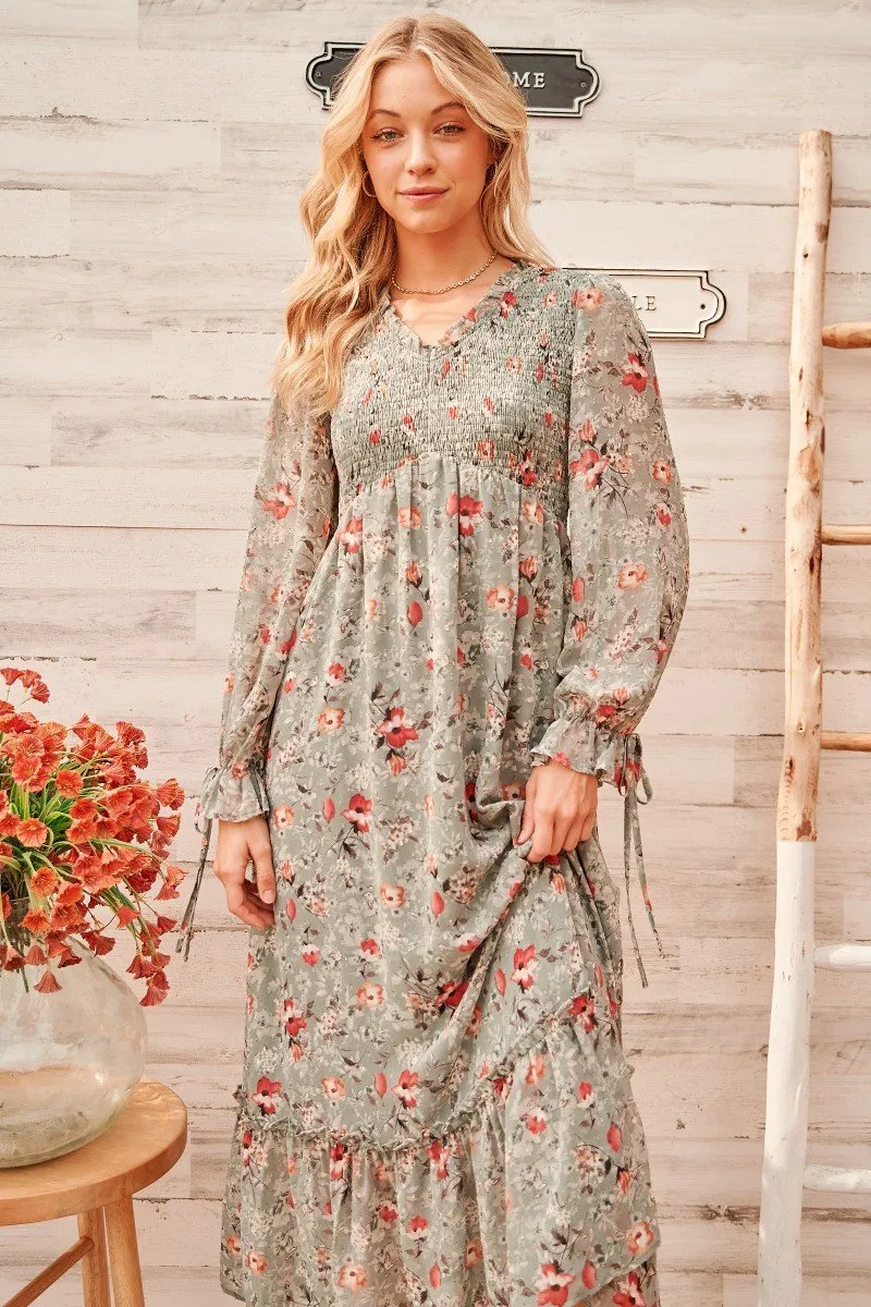 Calm mood maxi dress with smocked bodice