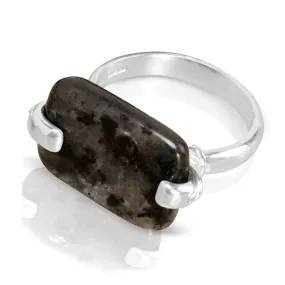 CAMILLA WEST JEWELLERY Black Larvikite Silver Coil Ring