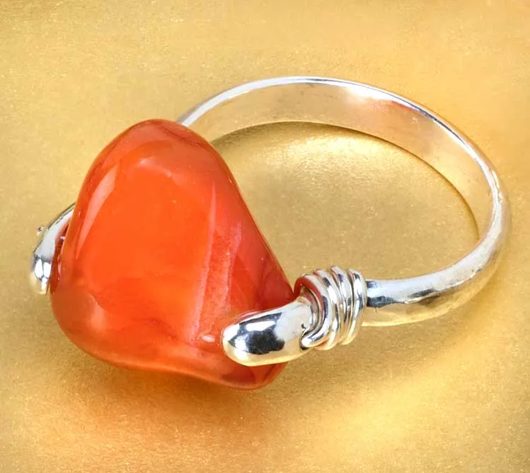 CAMILLA WEST JEWELLERY Orange Carnelian Silver Coil Ring