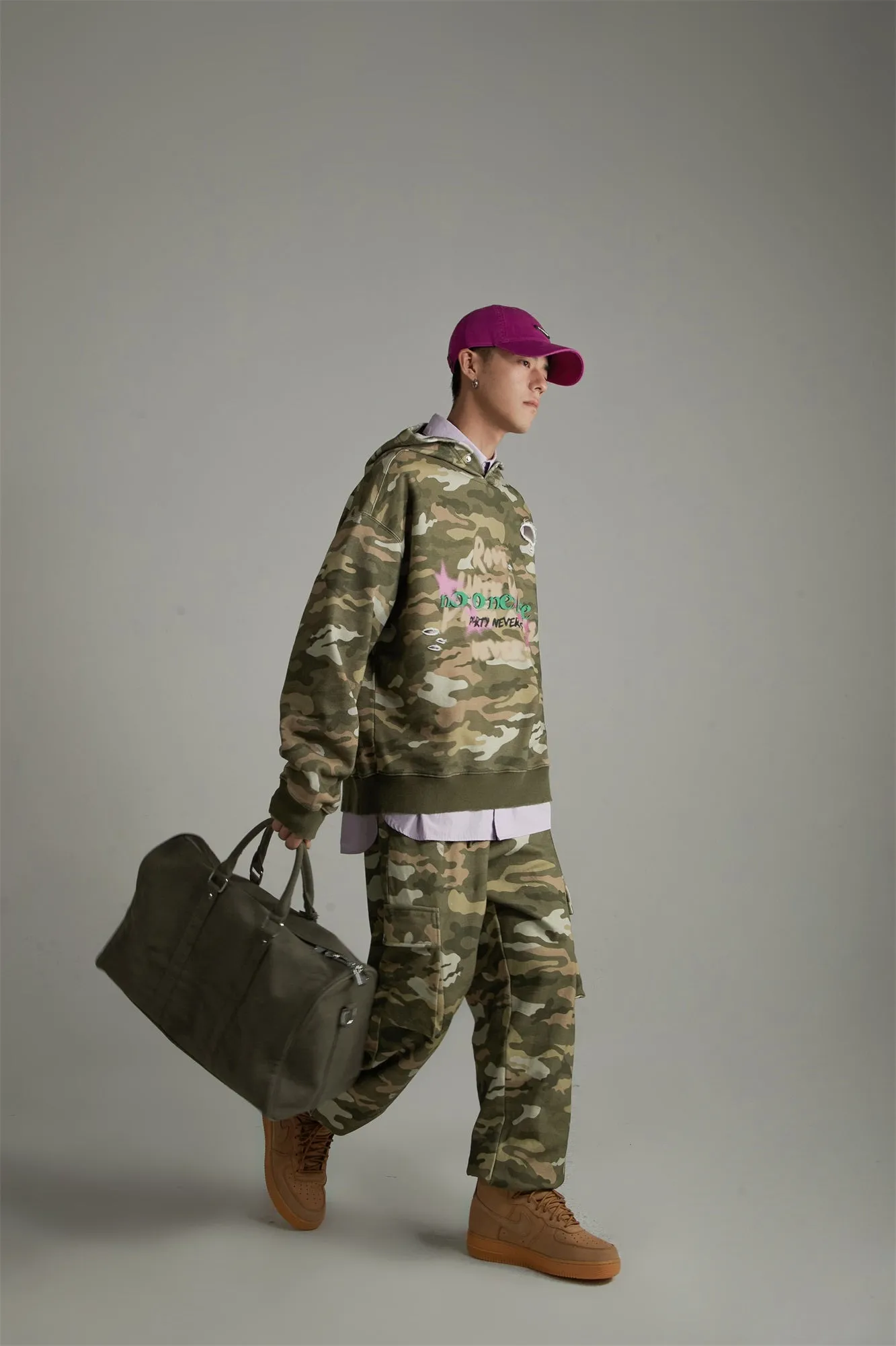 Camo Cargo Wide Cotton Pants