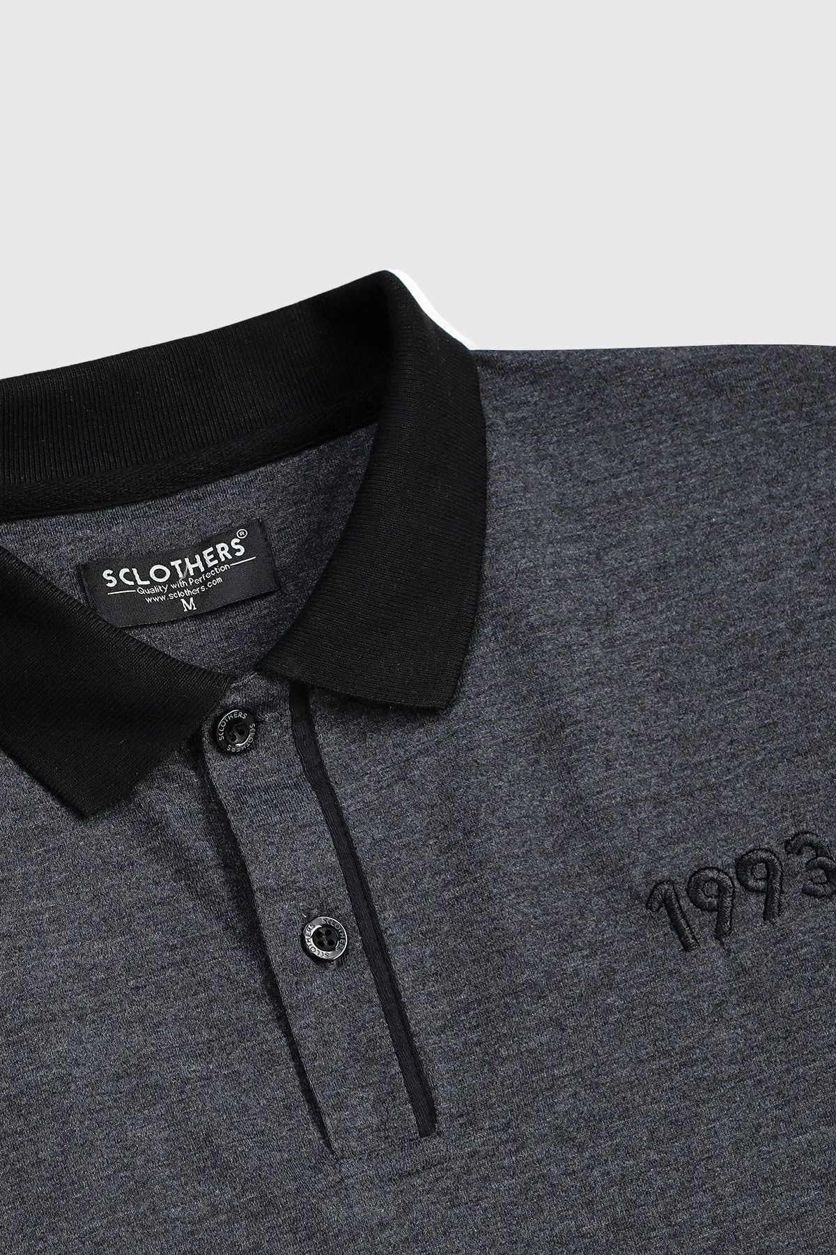 Charcoal Melange Contrast Embroidered Polo Shirt - A23 - MP0210R