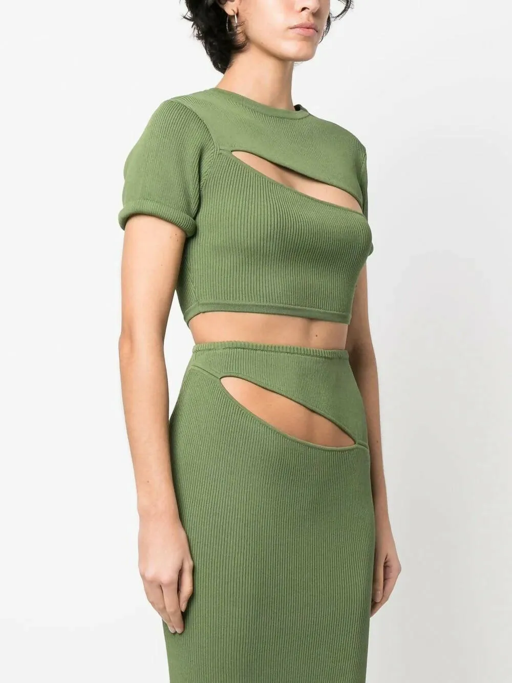 Christopher Esber Slashed Crop Tee and Skirt Set | Vert Green