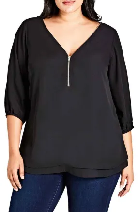 City Chic Women's Sexy Fling Zip Front Top Black Size Petite Small