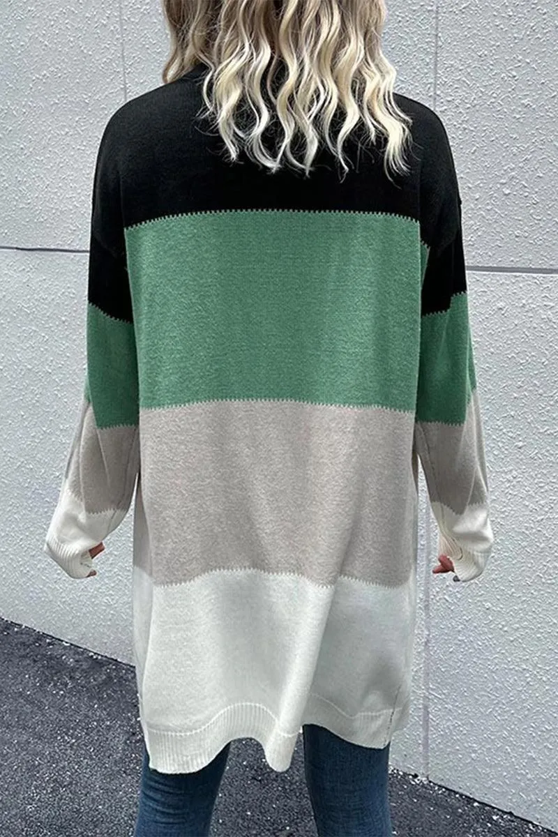 COLOR BLOCK OPEN FRONT CASUAL CARDIGAN