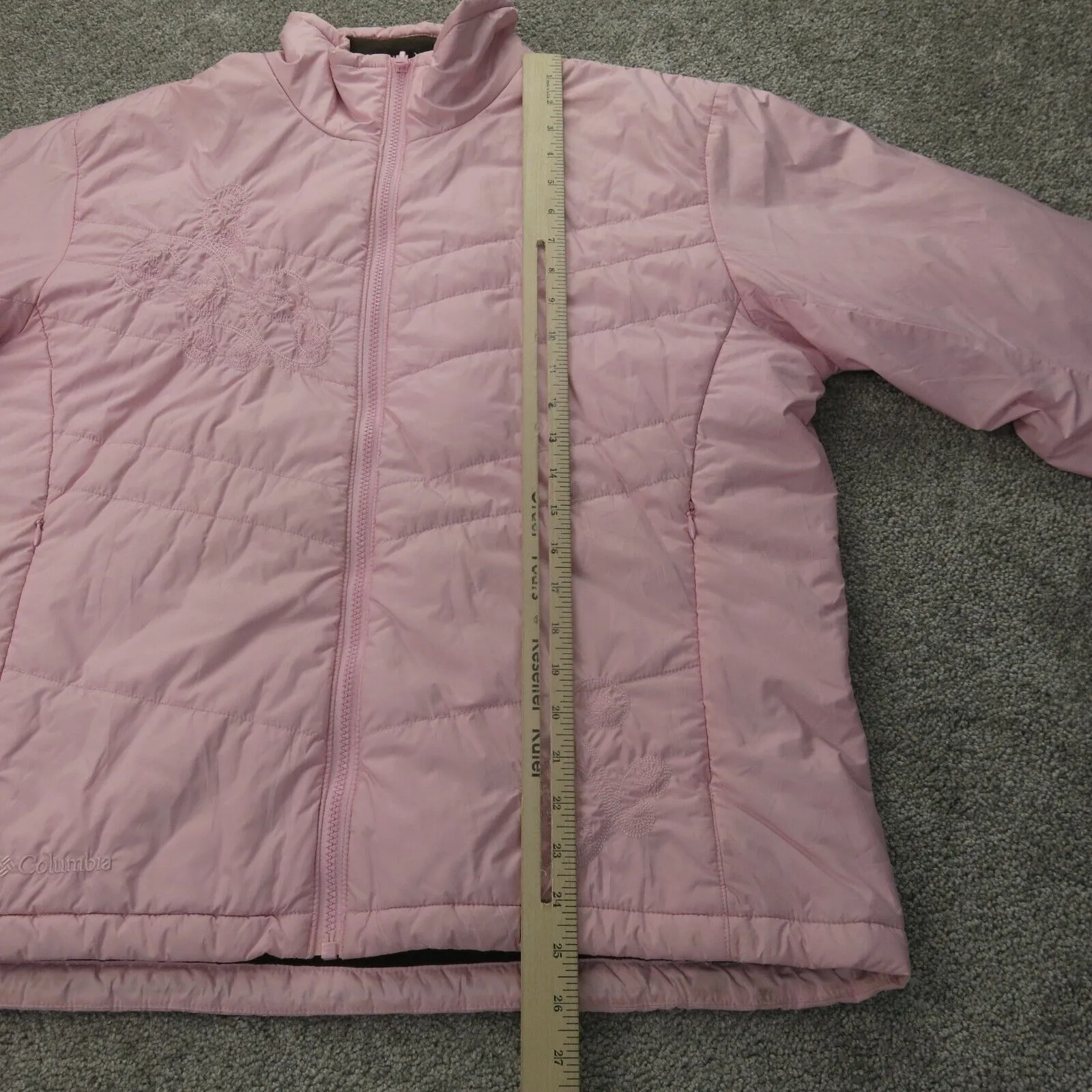 Columbia Jacket Women XL Pink Long Sleeve Outdoors Quilted Puffer Full Zip Coat