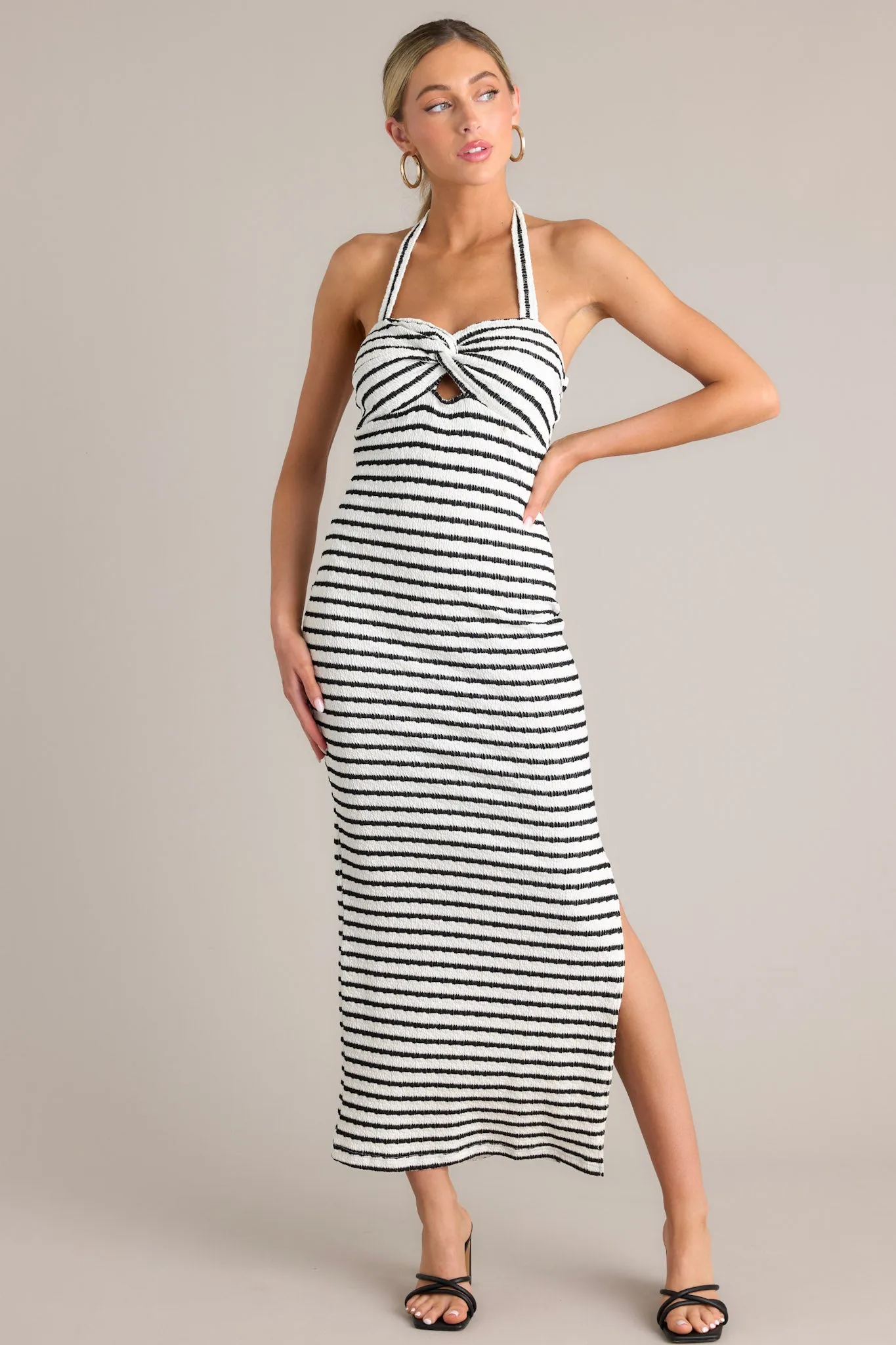 Contrast Couture Black Stripe Halter Maxi Dress