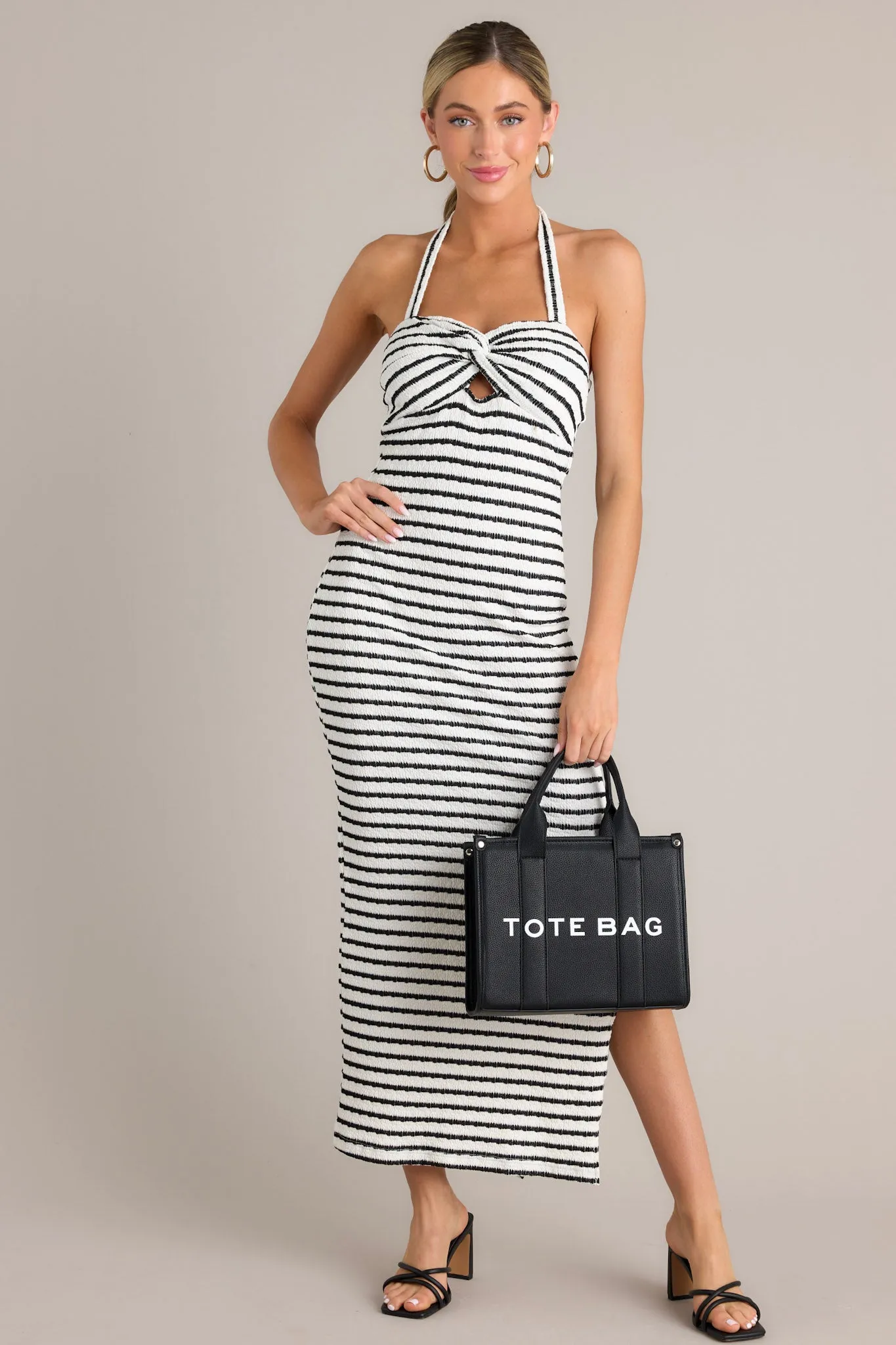 Contrast Couture Black Stripe Halter Maxi Dress