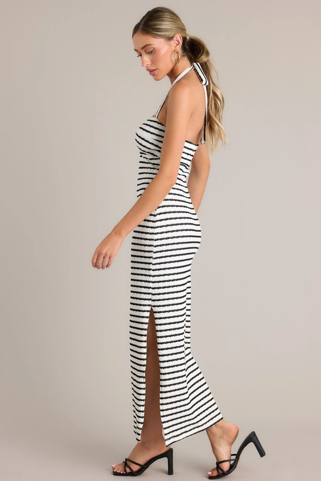 Contrast Couture Black Stripe Halter Maxi Dress