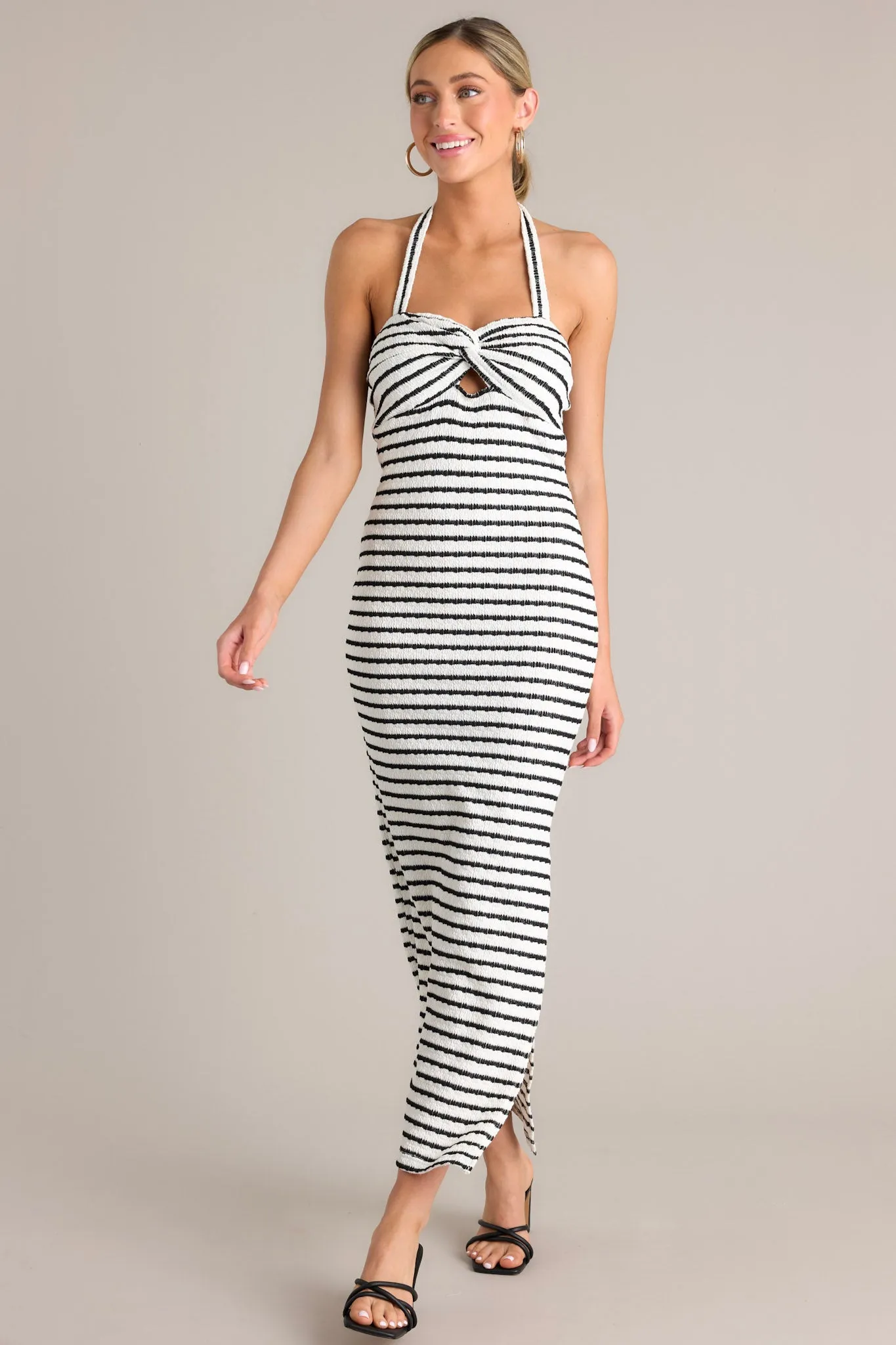 Contrast Couture Black Stripe Halter Maxi Dress