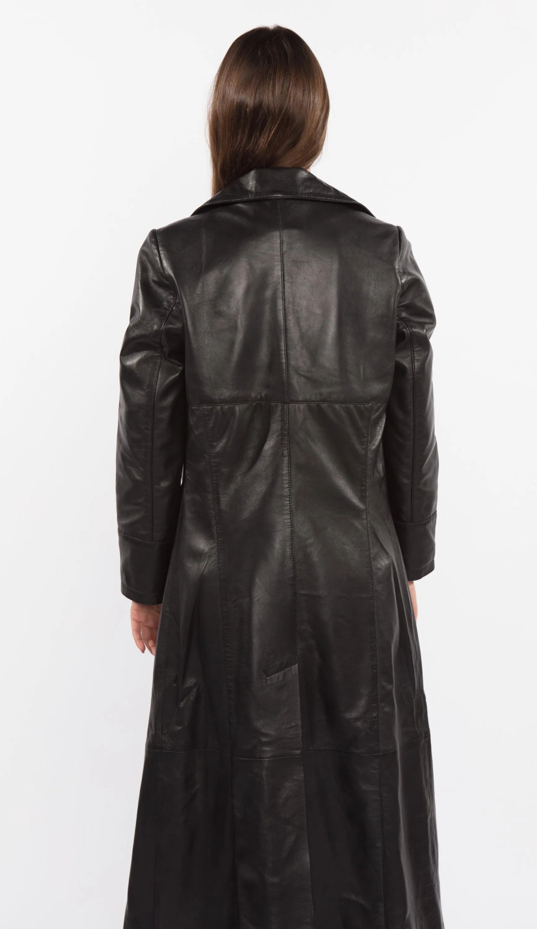 Copy of Ladies 3 Button Matrix Black Full Length Leather Coat