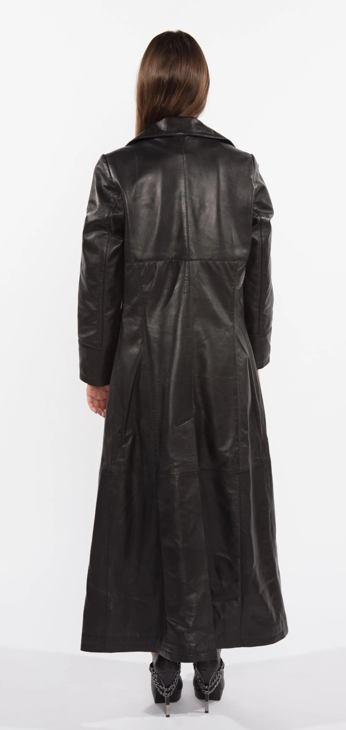 Copy of Ladies 3 Button Matrix Black Full Length Leather Coat