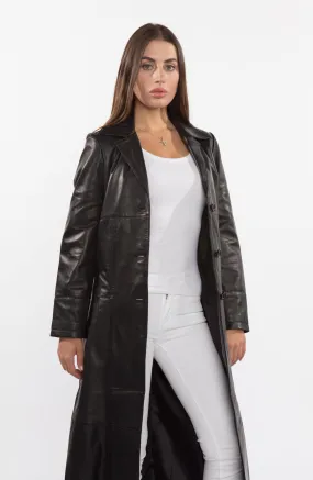 Copy of Ladies 3 Button Matrix Black Full Length Leather Coat