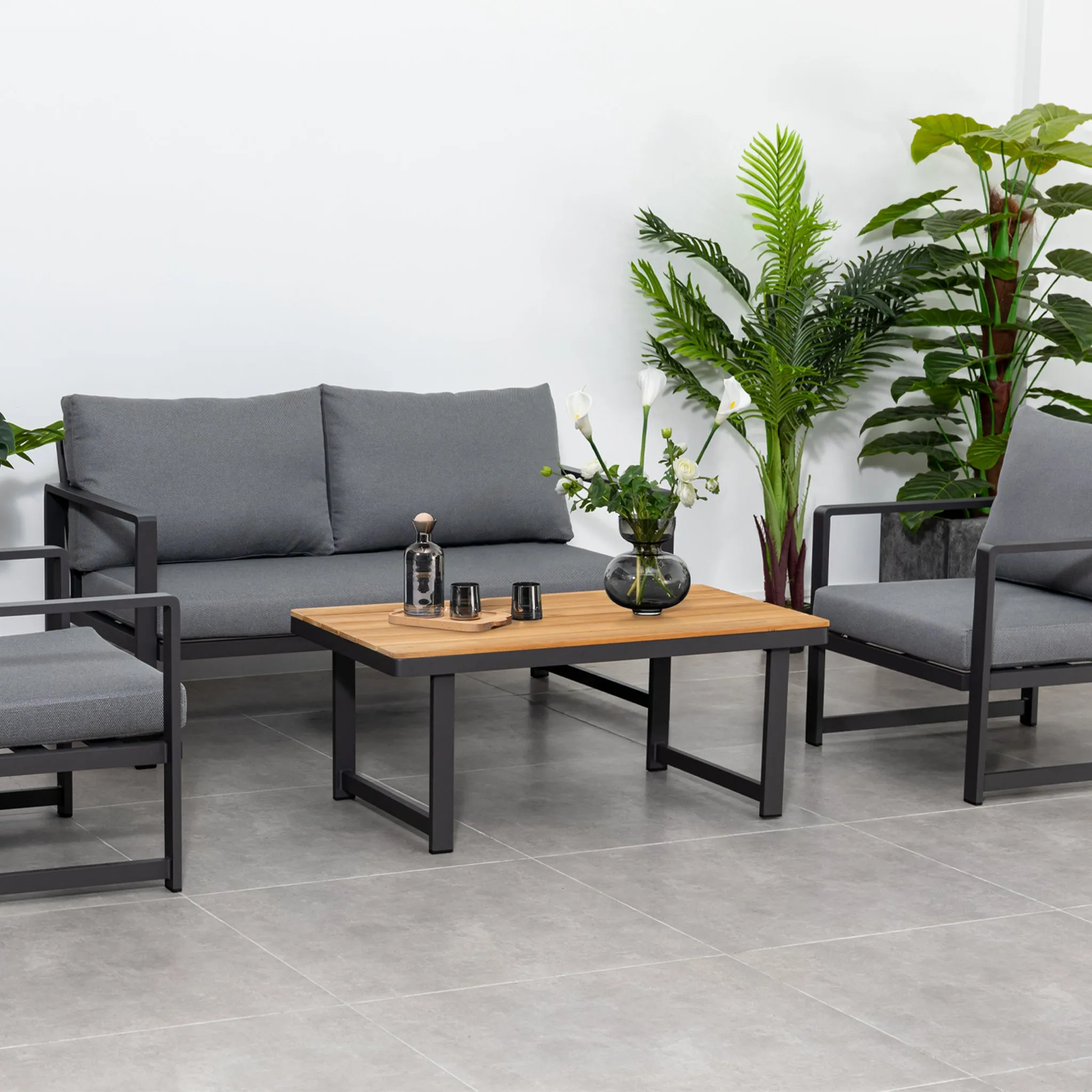 Cordoba 2 Seat Sofa Set with Teak Table in Grey