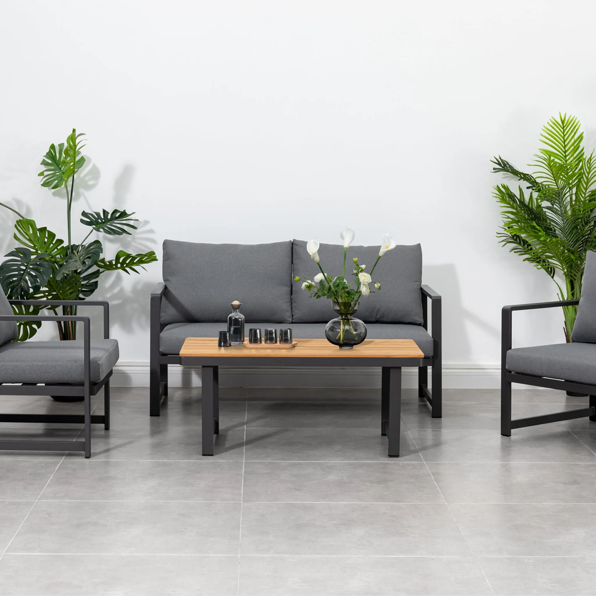 Cordoba 2 Seat Sofa Set with Teak Table in Grey