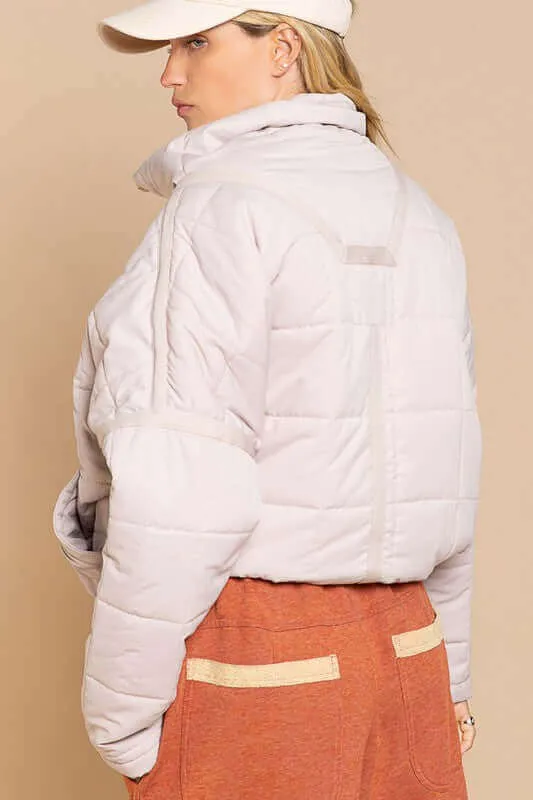 Cozy Quilted High Neck Jacket with Pockets