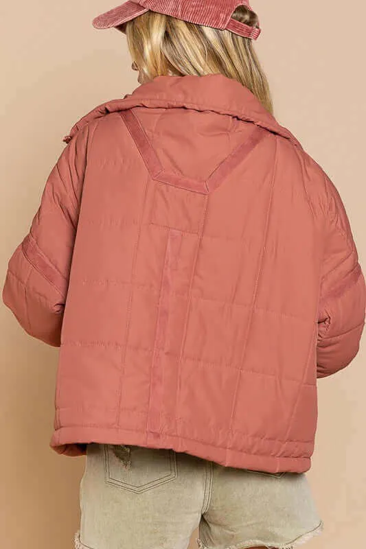 Cozy Quilted High Neck Jacket with Pockets