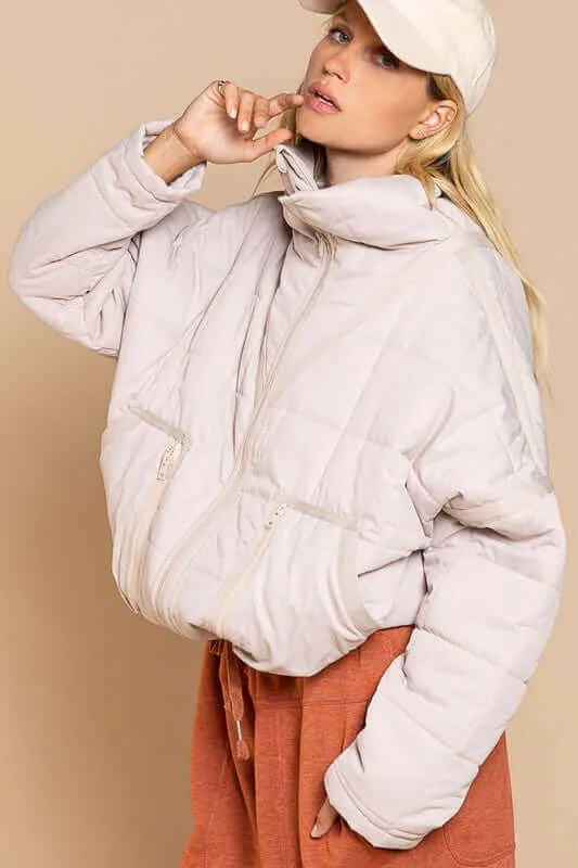 Cozy Quilted High Neck Jacket with Pockets