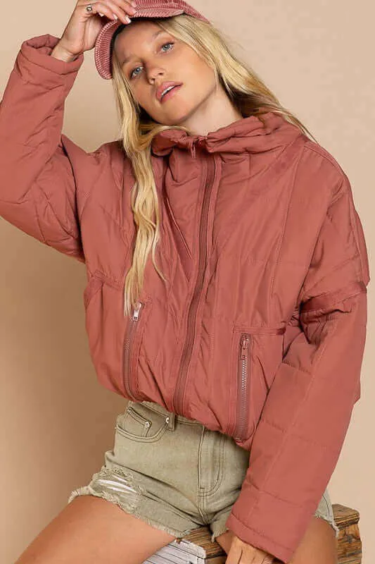 Cozy Quilted High Neck Jacket with Pockets