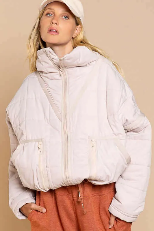 Cozy Quilted High Neck Jacket with Pockets