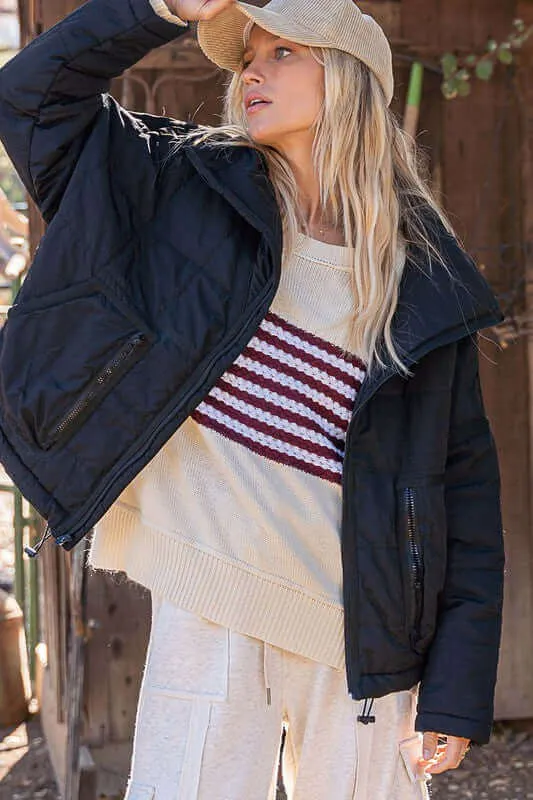 Cozy Quilted High Neck Jacket with Pockets