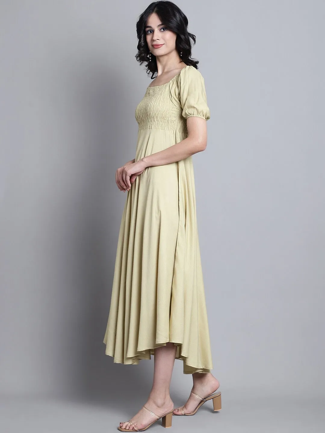 Cream Solid Square Neck Maxi Dress