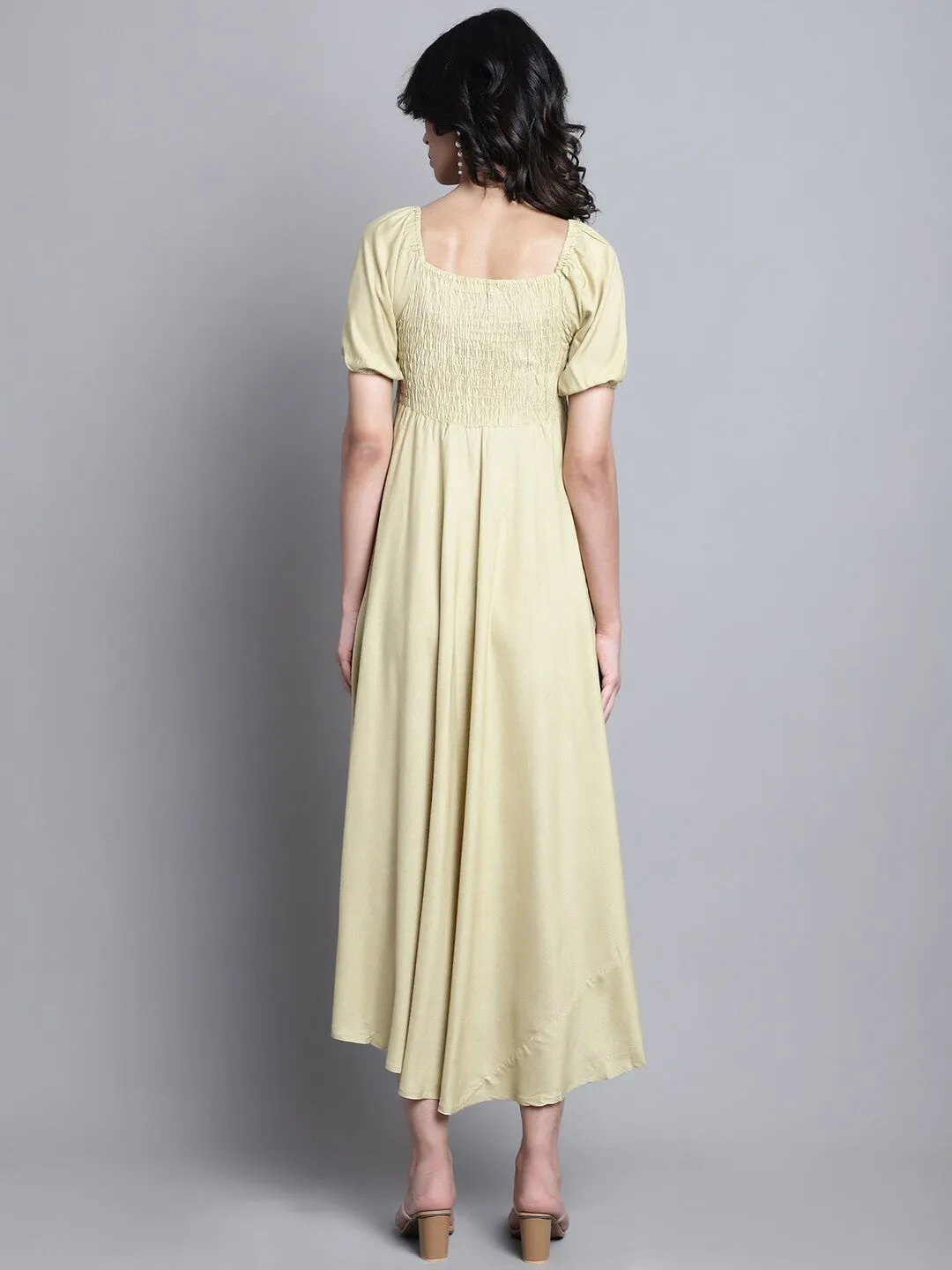 Cream Solid Square Neck Maxi Dress