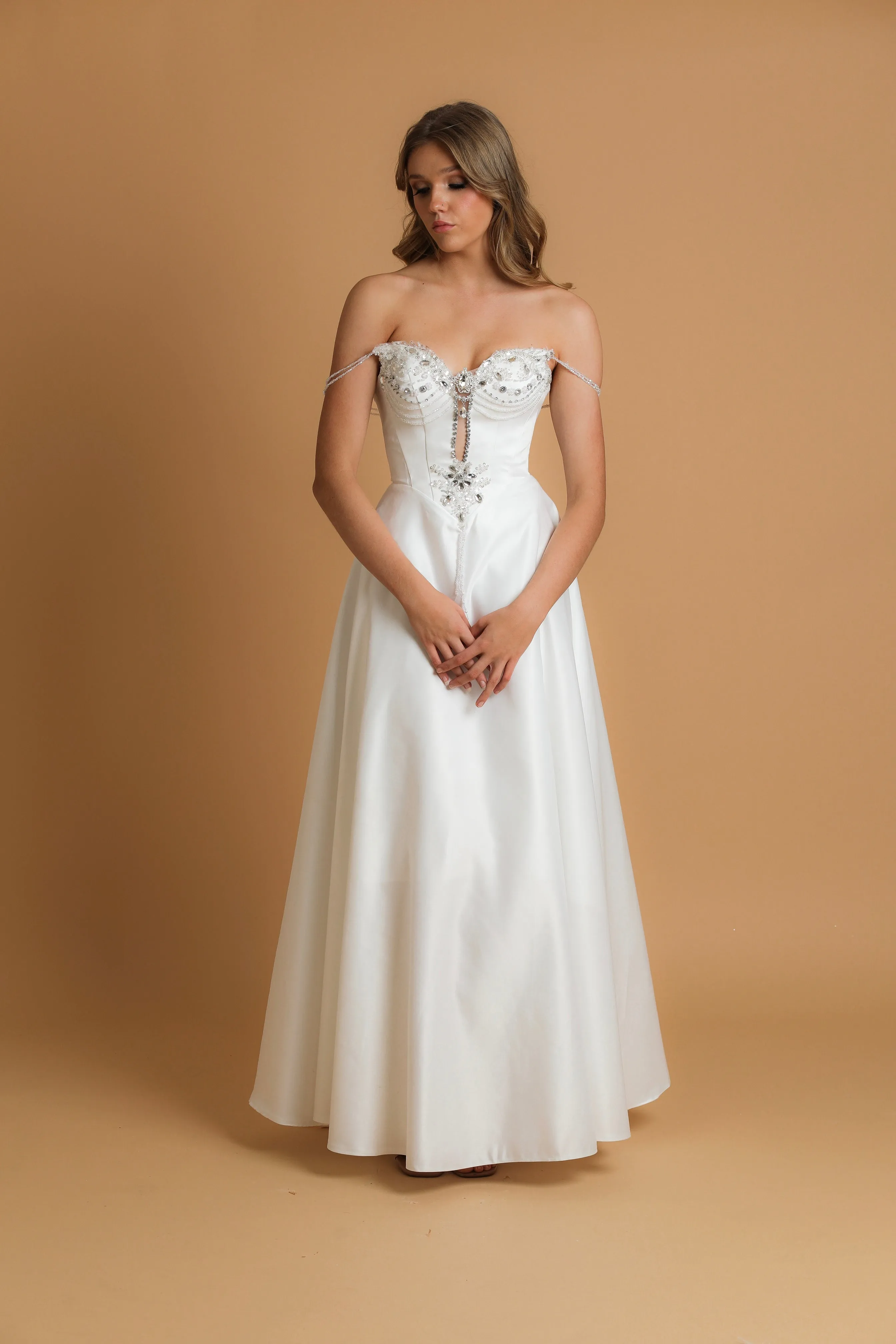 cut out neckline detail wedding dress