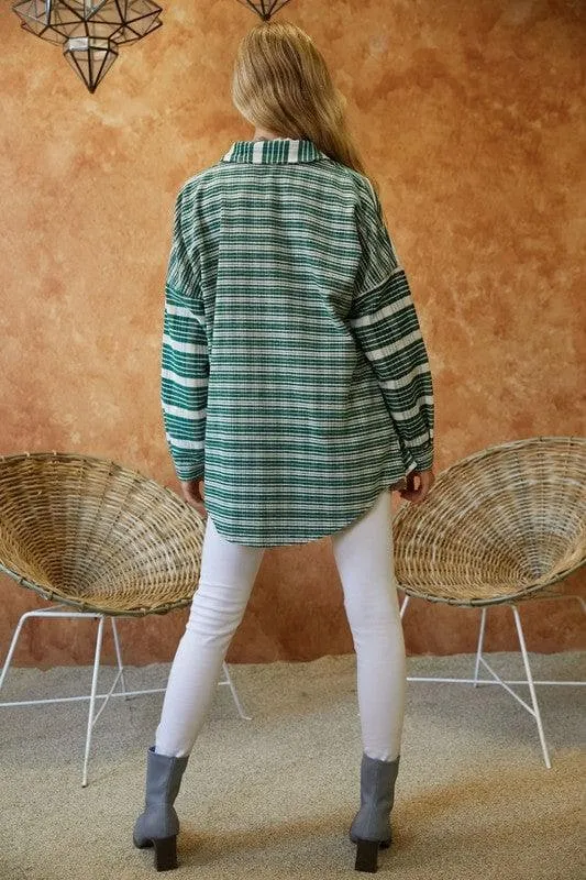 DAVI & DANI Stripe Button Down Long Sleeve Shacket