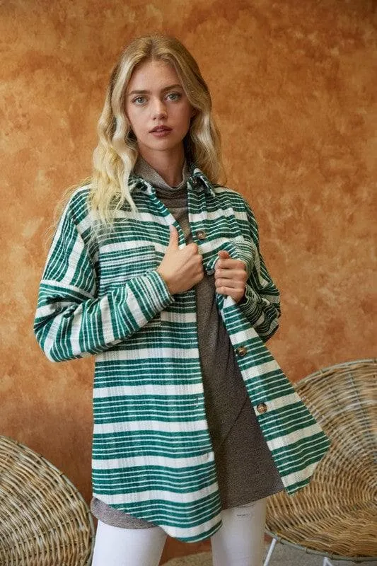 DAVI & DANI Stripe Button Down Long Sleeve Shacket