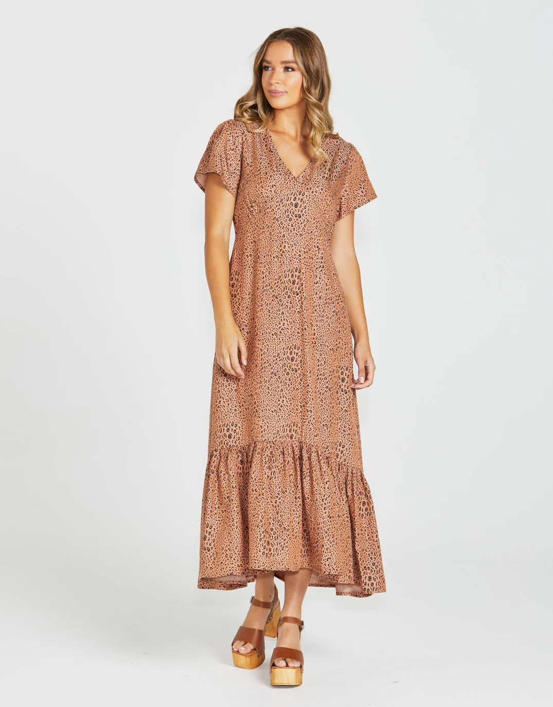 Davie Maxi Dress - Sandy Tan Animal