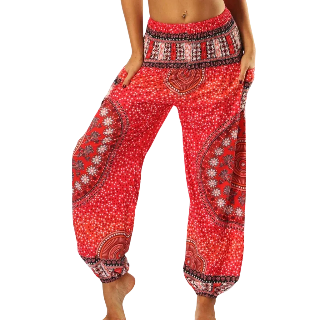 DIGITAL PRINTED BOHO SMOCKED ALADDIN PANTS FOR LADIES