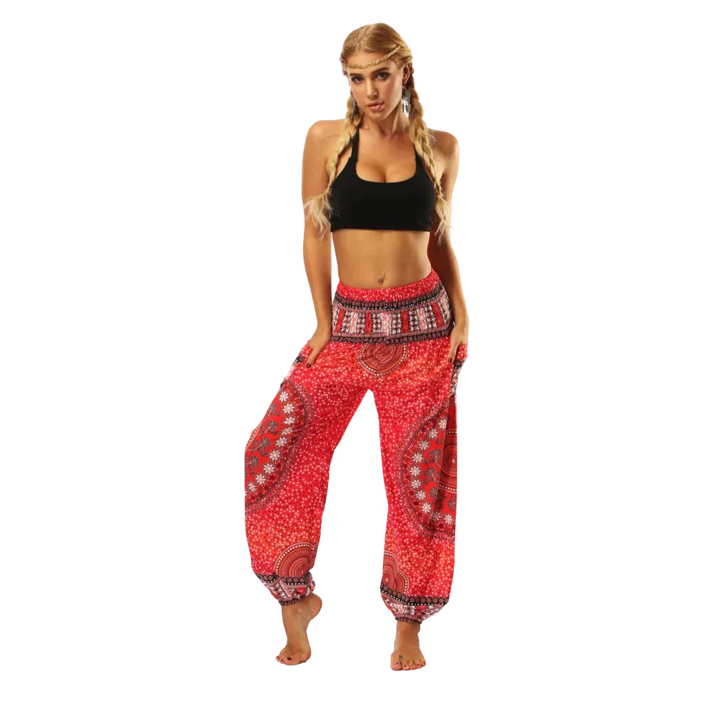 DIGITAL PRINTED BOHO SMOCKED ALADDIN PANTS FOR LADIES