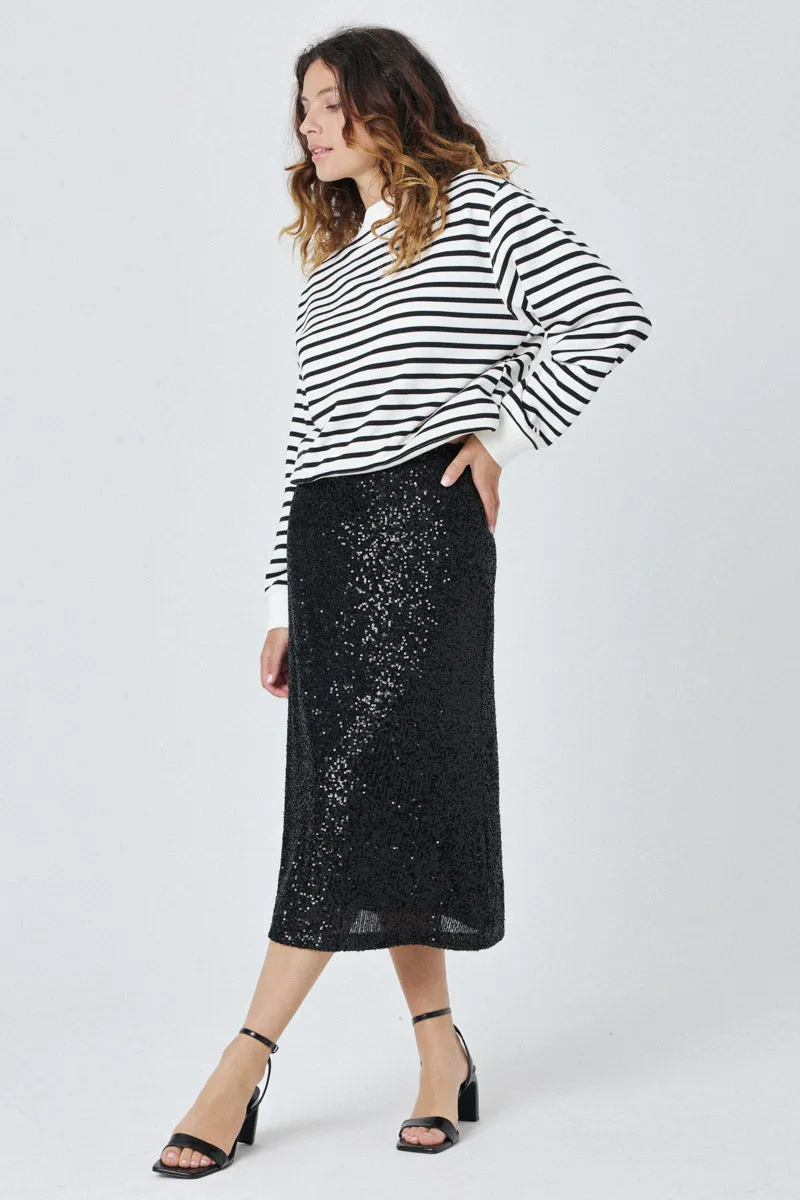 Dila Midi Sequin Skirt (Black)