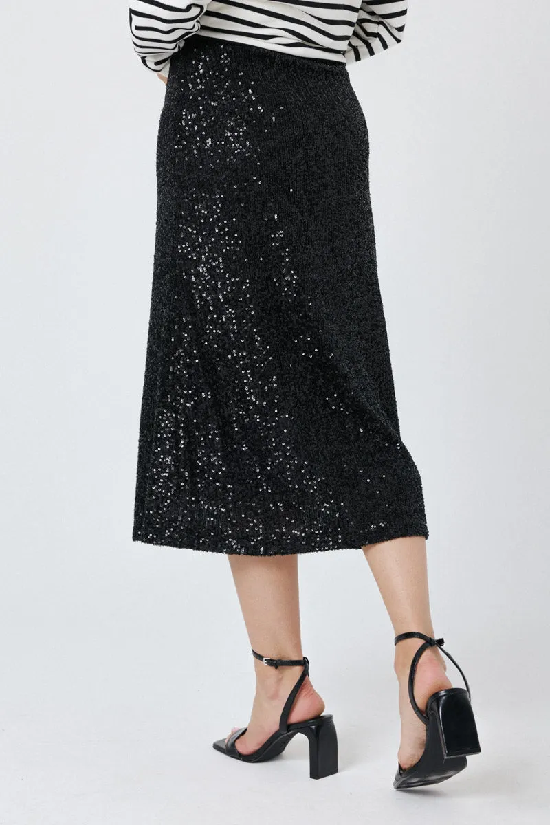 Dila Midi Sequin Skirt (Black)