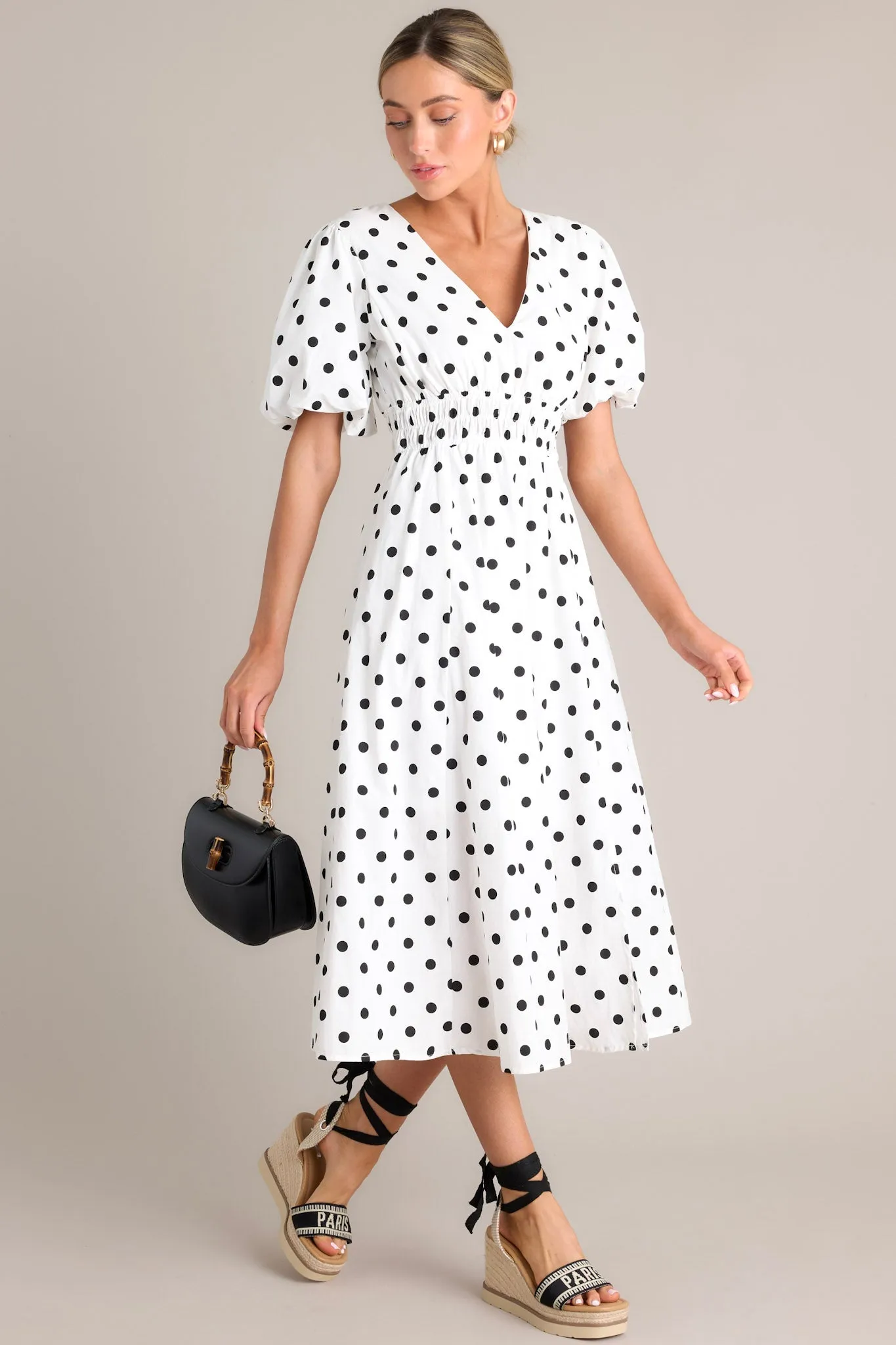 Dotted Delight White & Black Polka Dot Midi Dress