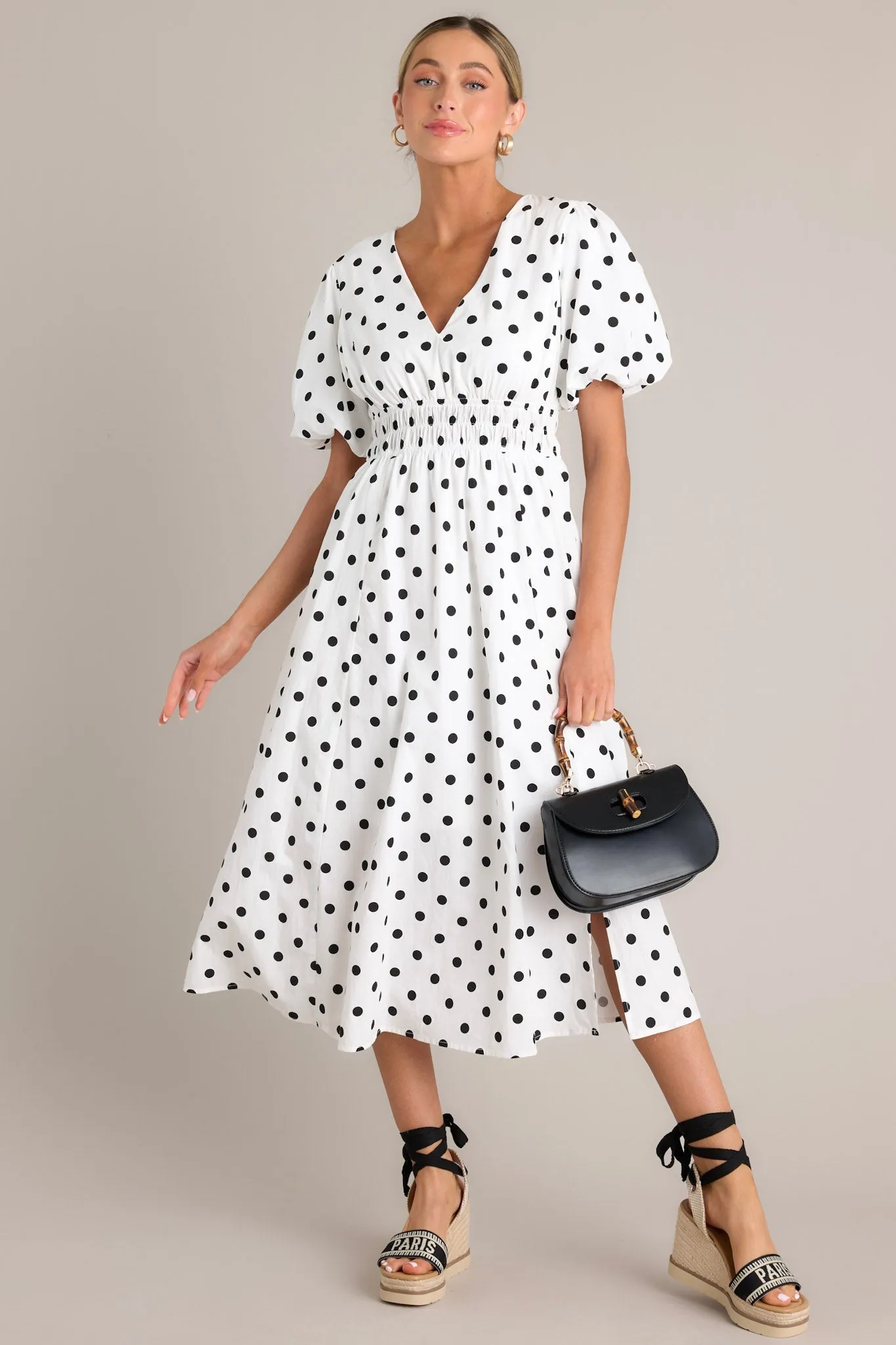 Dotted Delight White & Black Polka Dot Midi Dress