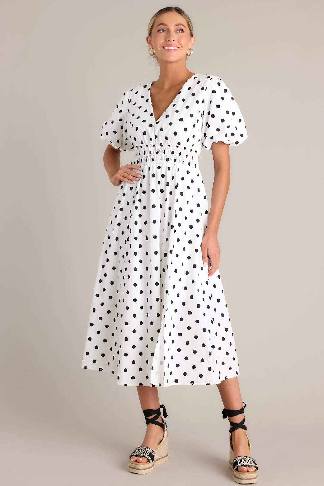 Dotted Delight White & Black Polka Dot Midi Dress