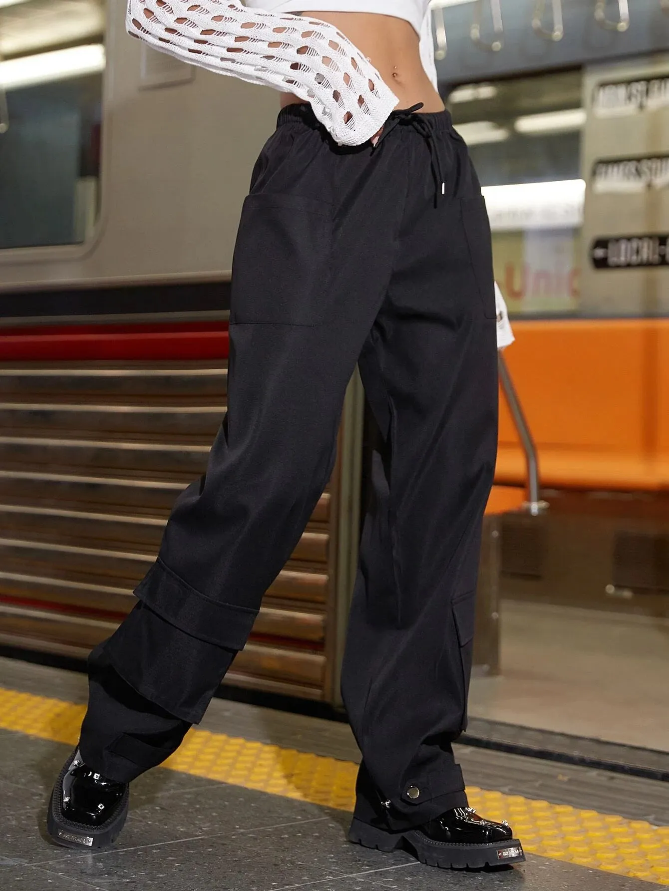 Drawstring Flap Pocket Cargo Pants