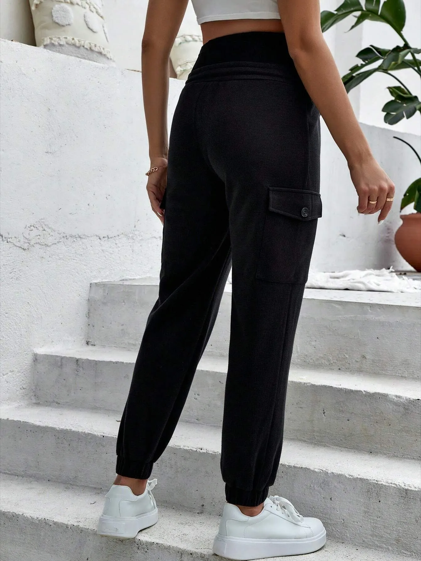 Drawstring Waist Flap Pocket Maternity Cargo Pants