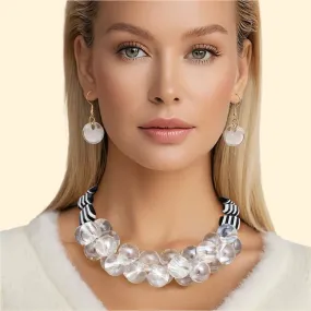 Elegance Meets Edge: Monochrome & Clear Bubble Bead Necklace Set