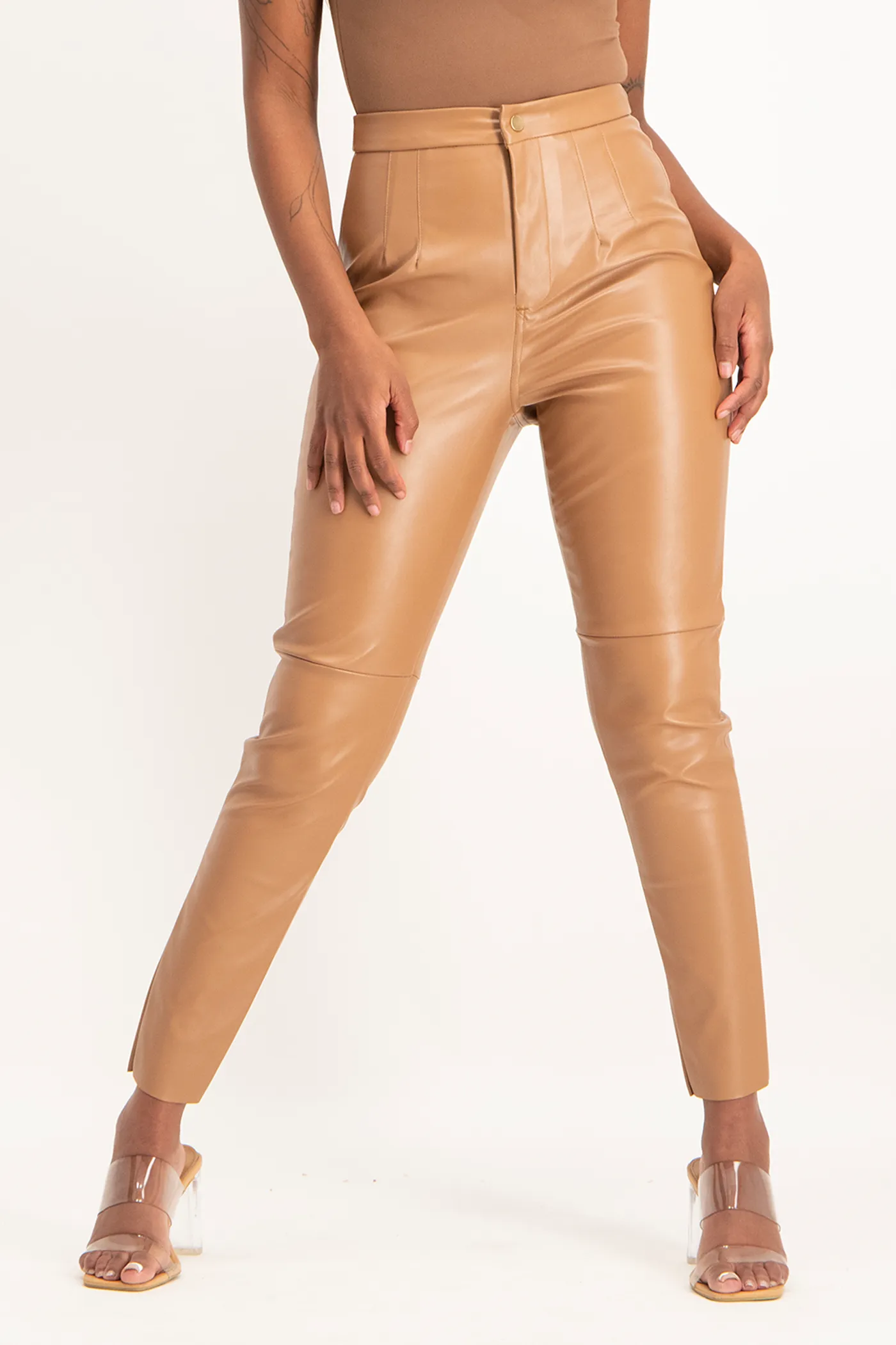 Esme Faux Leather Pants - Camel