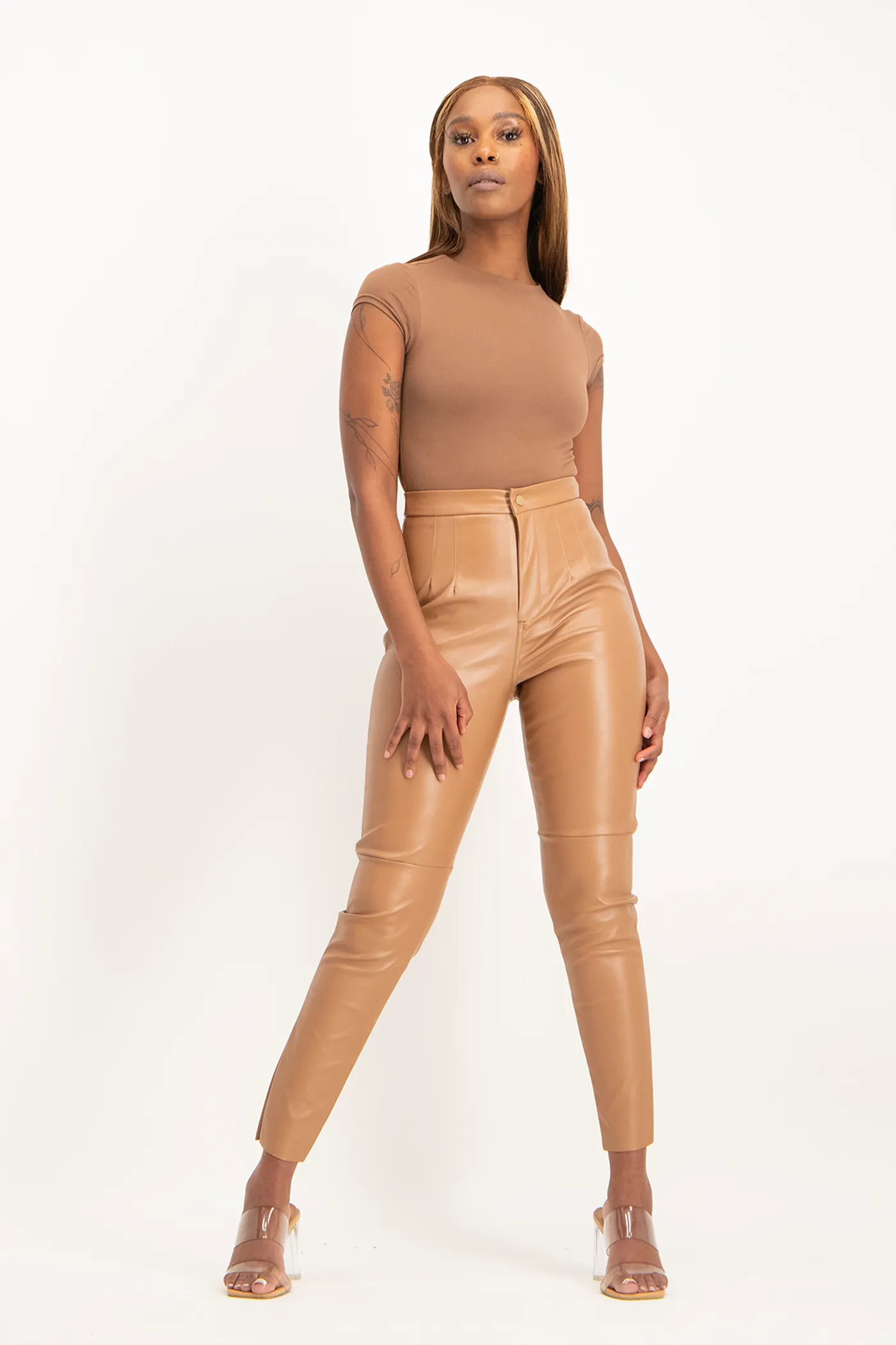 Esme Faux Leather Pants - Camel