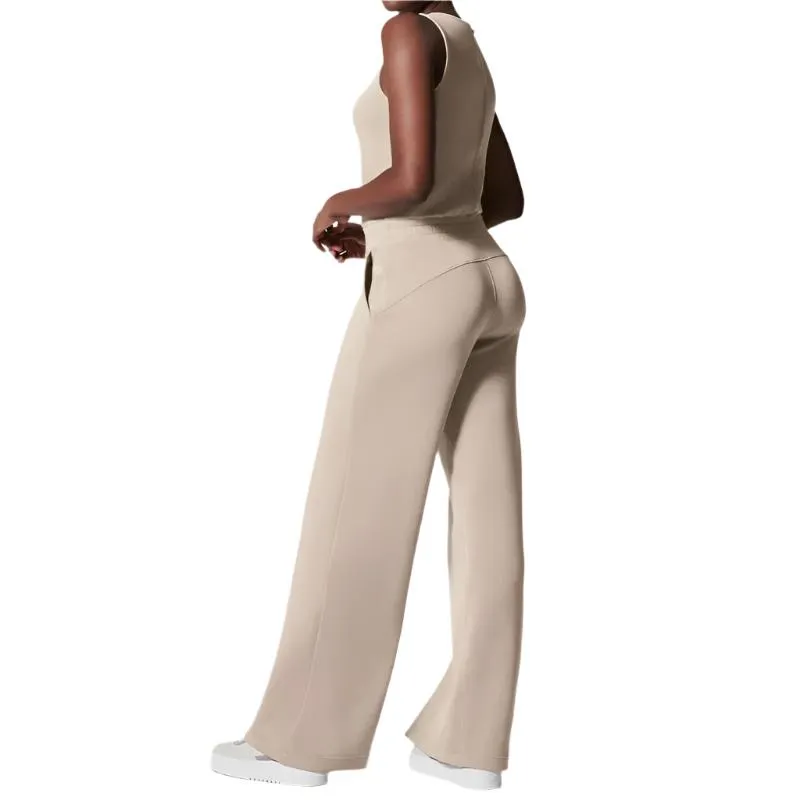 European and American Fashion Slim Casual Women's Sleeve Solid Color Commuter Trousers Pants