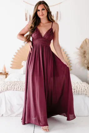 Farryn Tie-Back Crochet-Lace Maxi Dress (Wine)