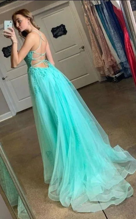 Fashion Criss-Cross Back Ice Green Prom Dress